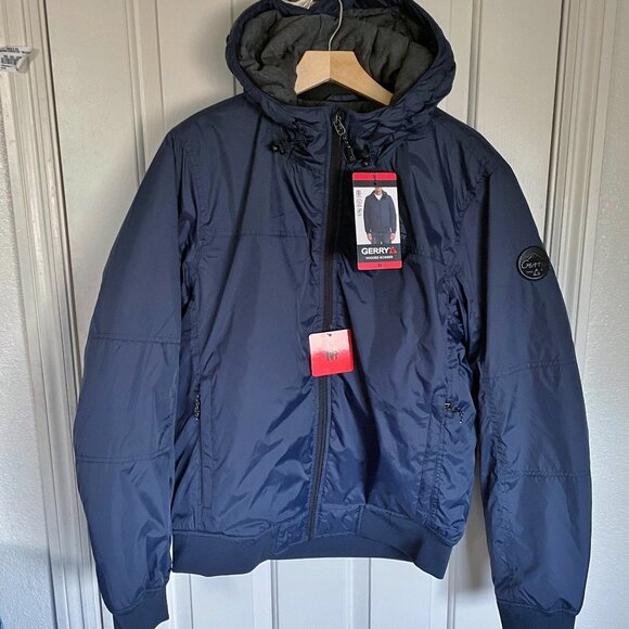 Gerry Weber Other - NEW Mens Gerry Hooded Bomber Jacket M NWT Blue Lined Water Resistant Nylon